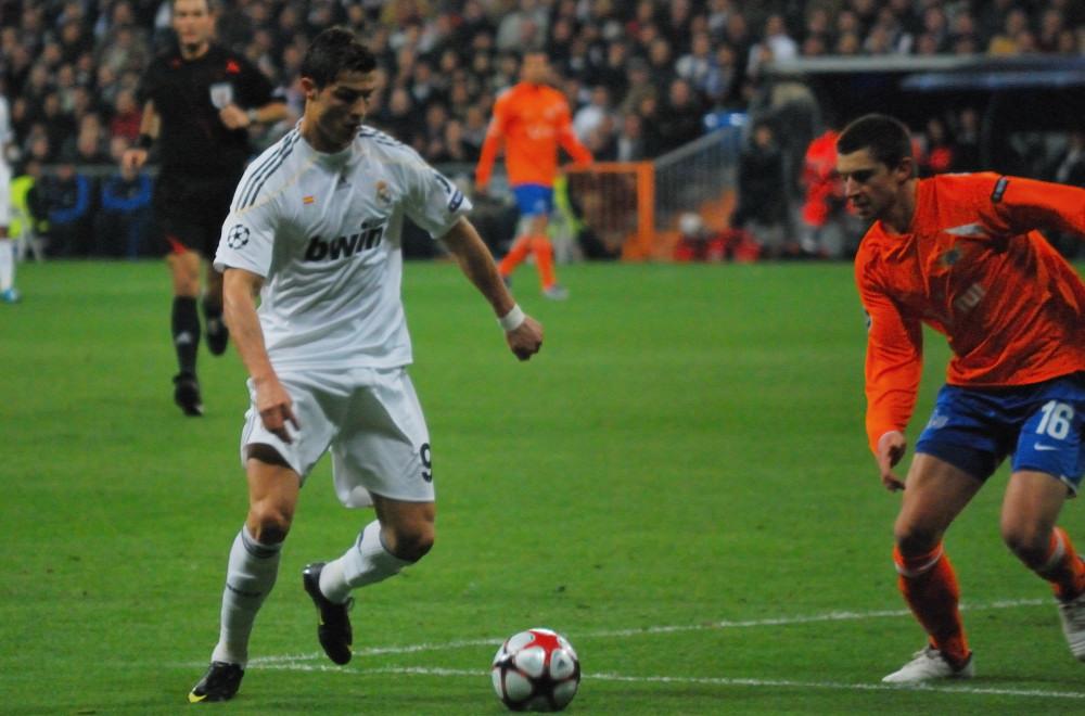 Cristiano Ronaldo in a Real Madrid shirt in a match photograph from 2009