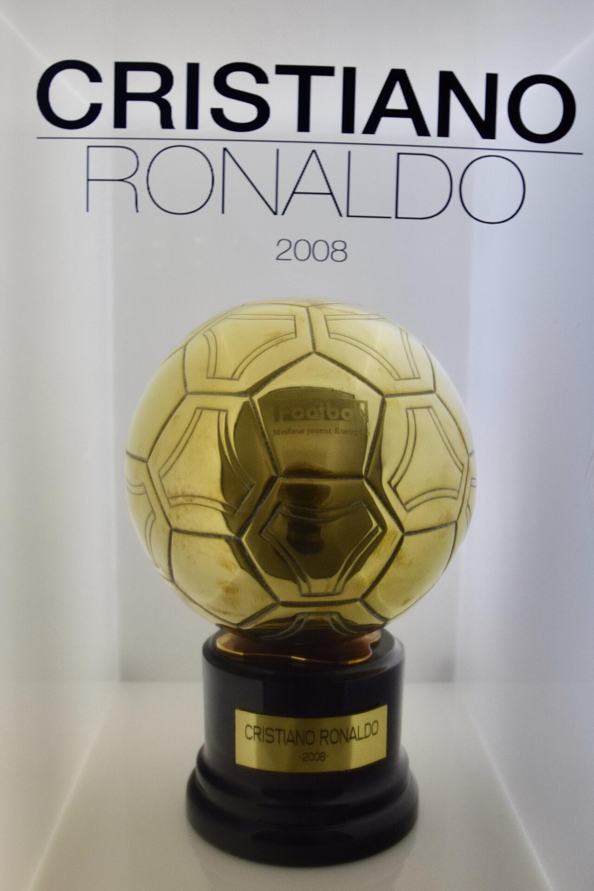 Cristiano Ronaldo's 2008 Ballon d'Or trophy on display at the Real Madrid Museum