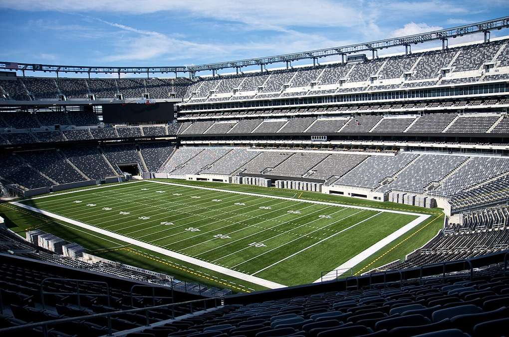 Interior view of MetLife Stadium showing the pitch and seating bowl