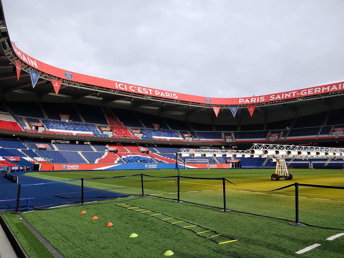 The pitch at Parc des Princes stadium in Paris on a matchday