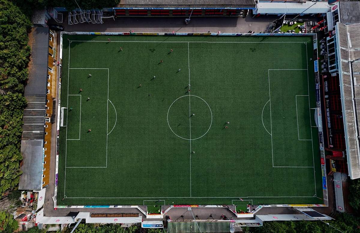An aerial view of a football pitch