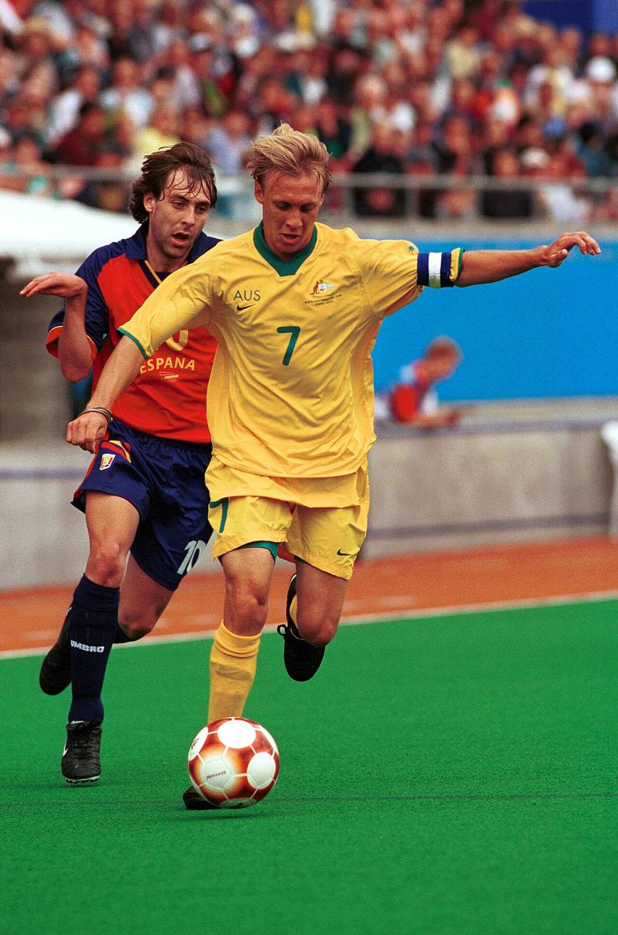 A footballer in action during a match at Sydney 2000