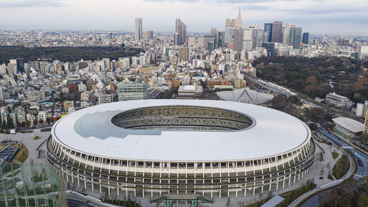 東京の新国立競技場の空撮