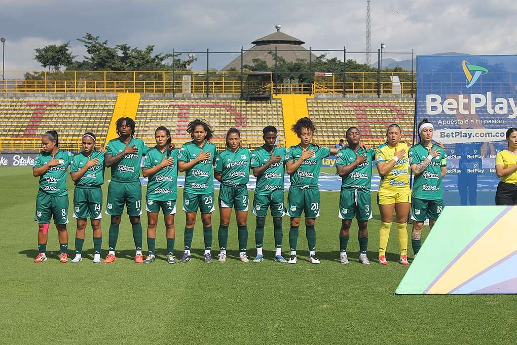 Las jugadoras de Deportivo Cali, que terminaron primeras del Grupo D con siete puntos y avanzaron a los cuartos de final de la Copa Libertadores Femenina