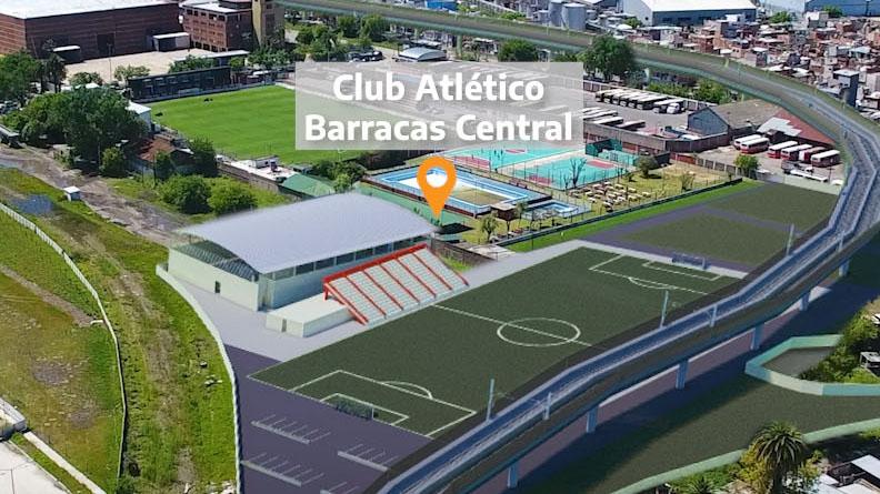 Imagen del proyecto del nuevo estadio de Barracas Central, en una vista de archivo del recinto del club