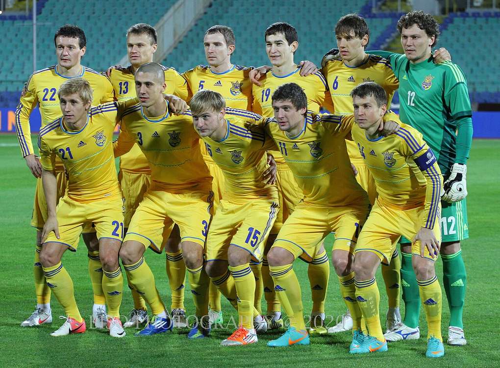 La selección de Ucrania en un partido internacional en 2012