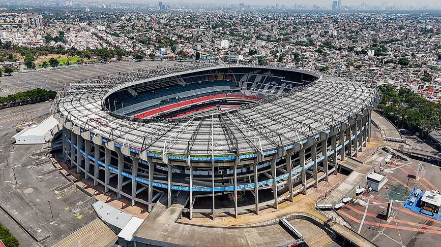Luftaufnahme des Estadio Azteca in Mexiko-Stadt, des Stadions des Eröffnungsspiels der WM 2026